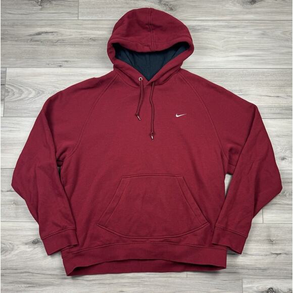 VINTAGE Nike Hoodie Mens Large Red Mini Swoosh Sweatshirt Y2K‎ Gray Tag - Picture 1 of 3